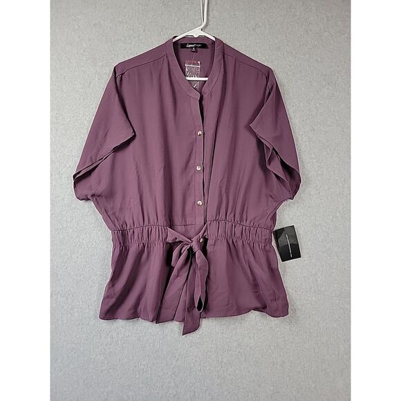 Sweet Rain Tops - Sweet Rain Purple SS Button Up Tie Front Shirt Women's Plus 1X